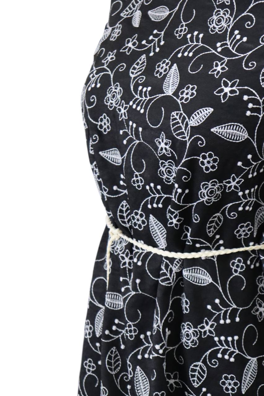 Black Textured Embroidery Design                                                                      Linen Look 100% polyester by the half yard