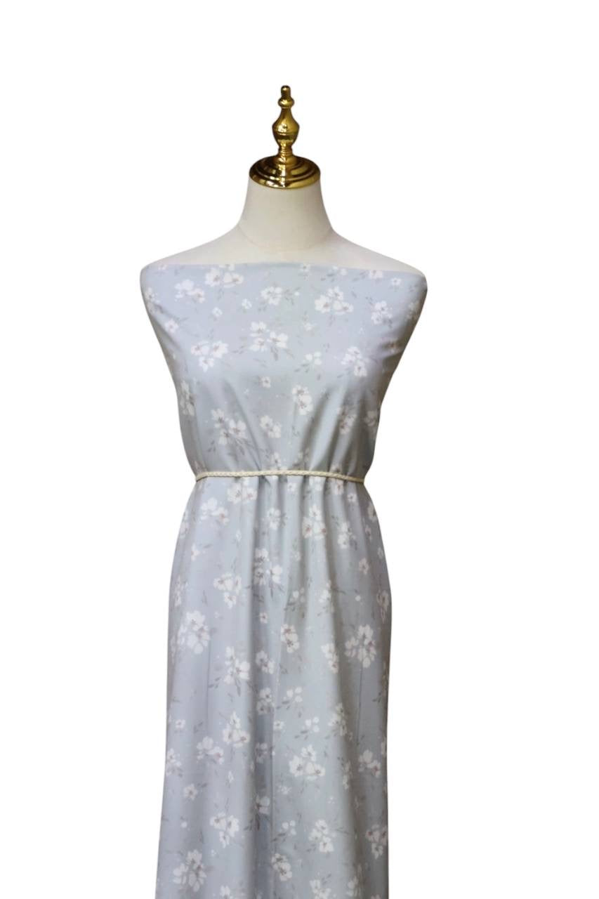 Exclusive Poly Crepe Stretch Powder Blue Painted Cosmos by the Half Yard