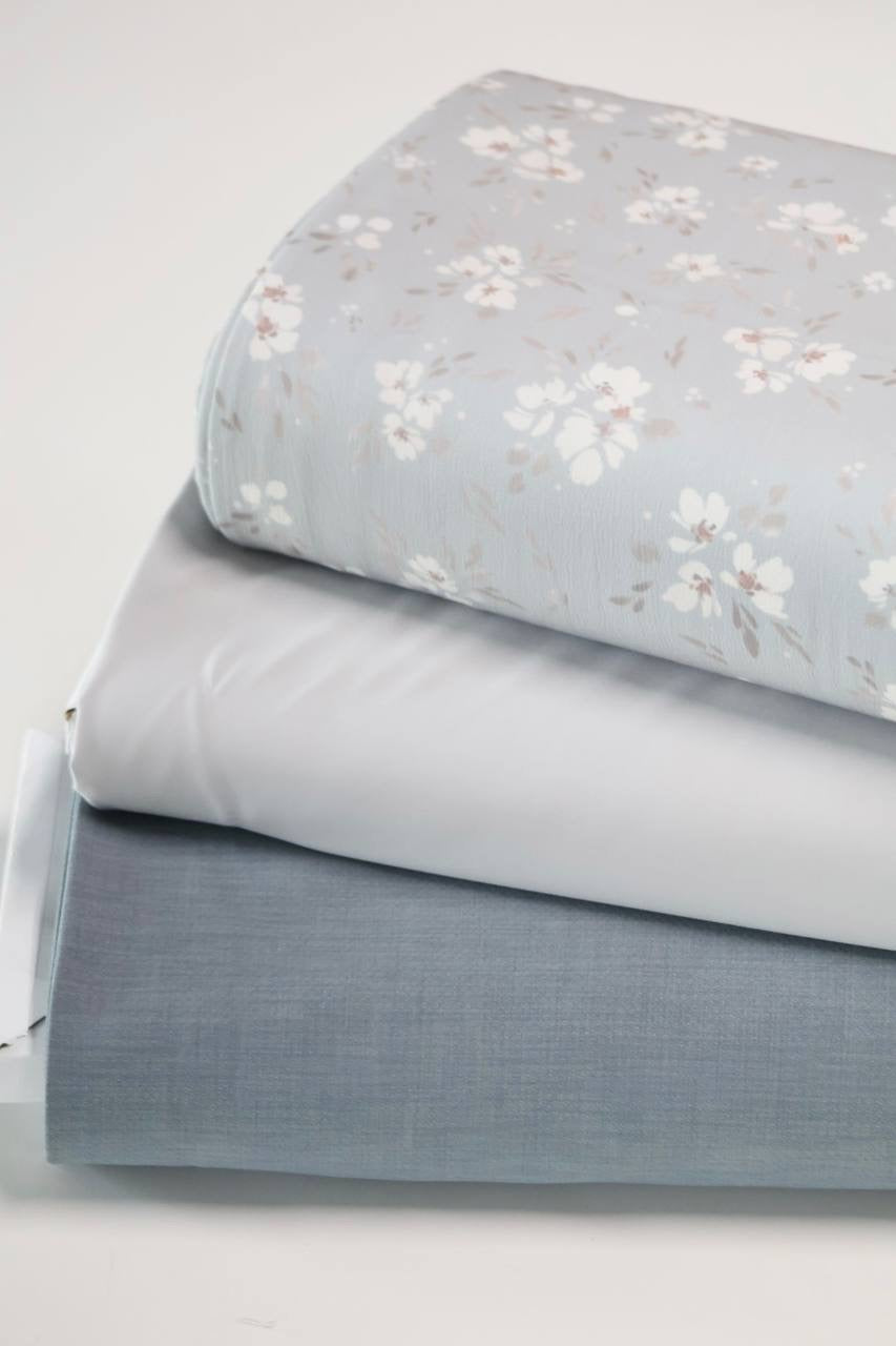 Exclusive Poly Crepe Stretch Powder Blue Painted Cosmos by the Half Yard