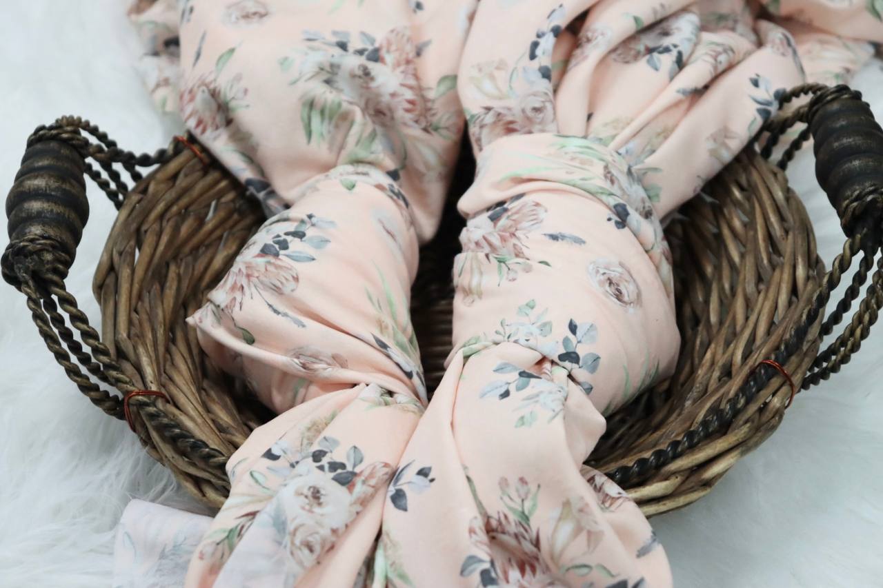Peachy Boho floral by the half yard                                                                               Feather Poly or Diamond Swiss Dot