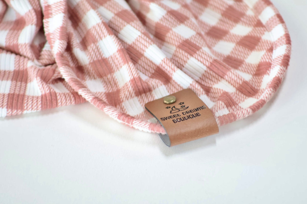 Mauve Gingham Brushed rib       Handmade Knotted Gown