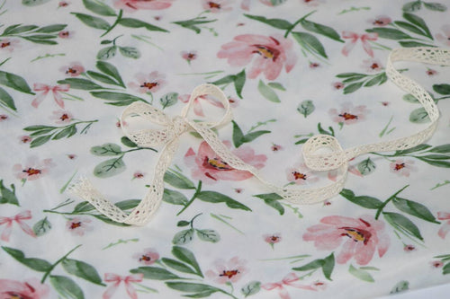 Cotton Spandex Blush Poppy with Bows by the Half Yard