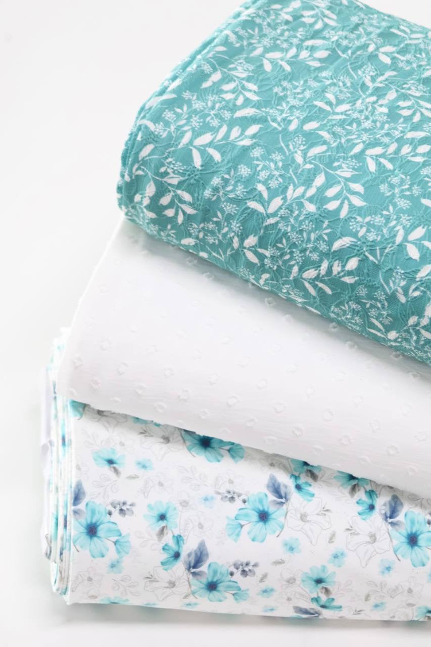 Exclusive Jaquard Poly Aqua Elegant Leaf by the Half Yard