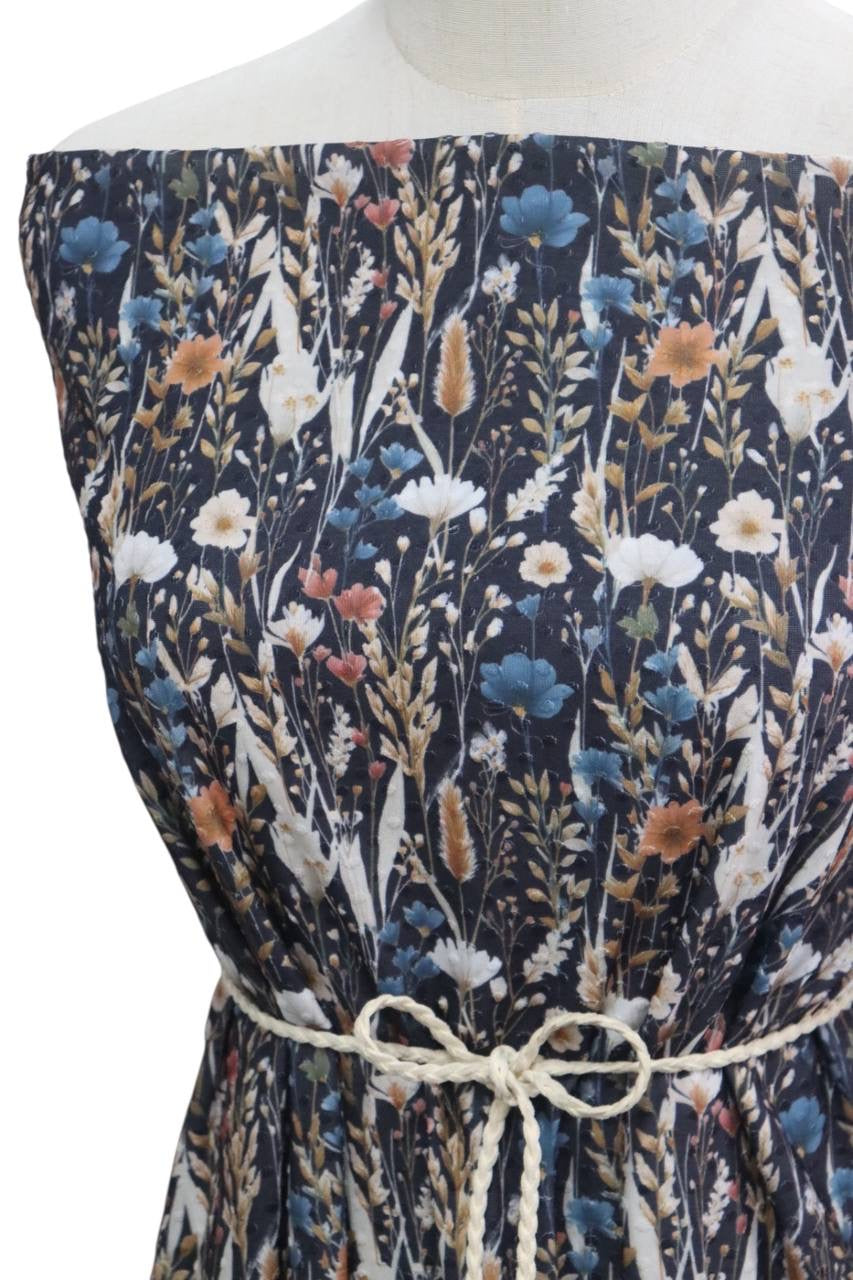 Midnight Wildflower floral Swiss dot knit by the Half Yard