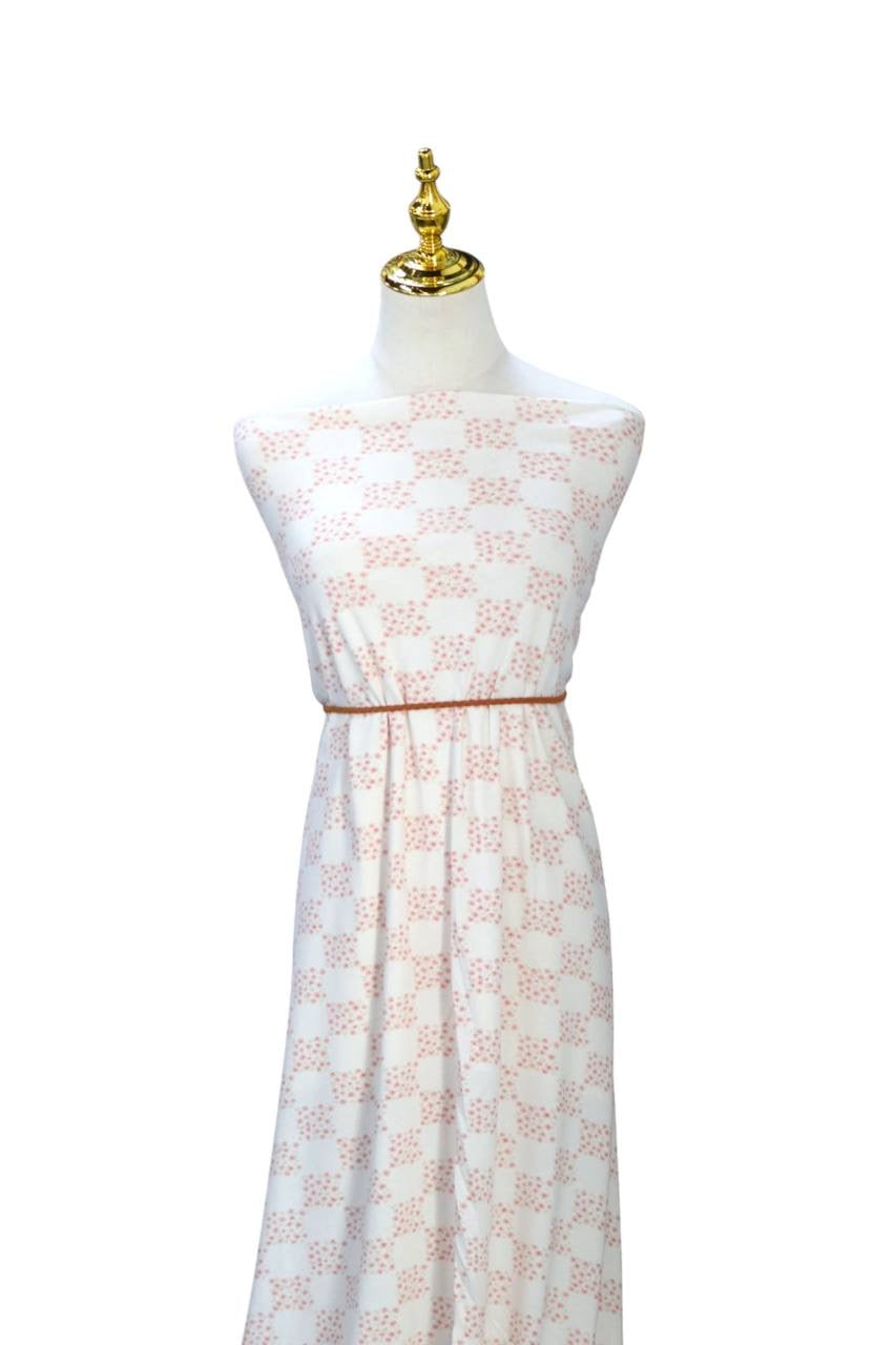 EXCLUSIVE Cotton Spandex Peony Pink Watercolor floral  Checks by the Half Yard