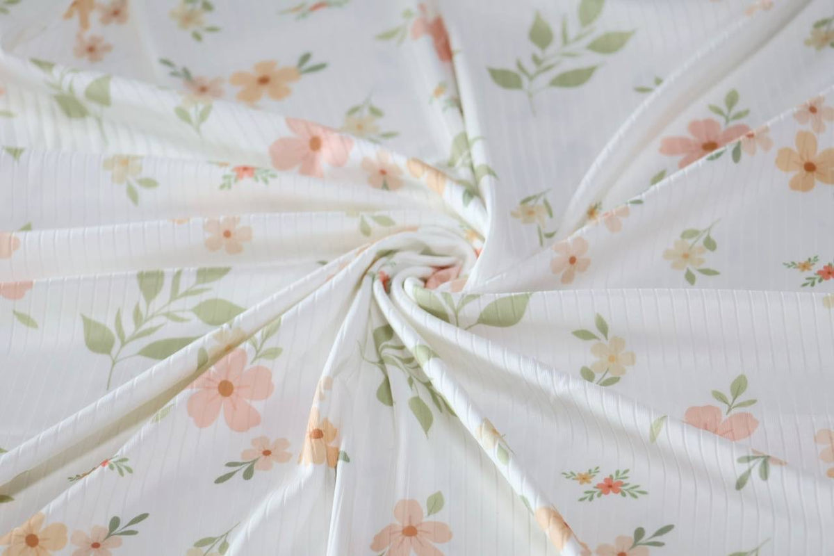 Exclusive Wide Rib White Subtle Blooms by the Half Yard