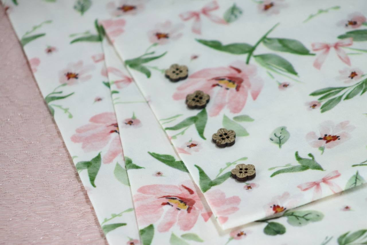 Cotton Spandex Blush Poppy with Bows by the Half Yard