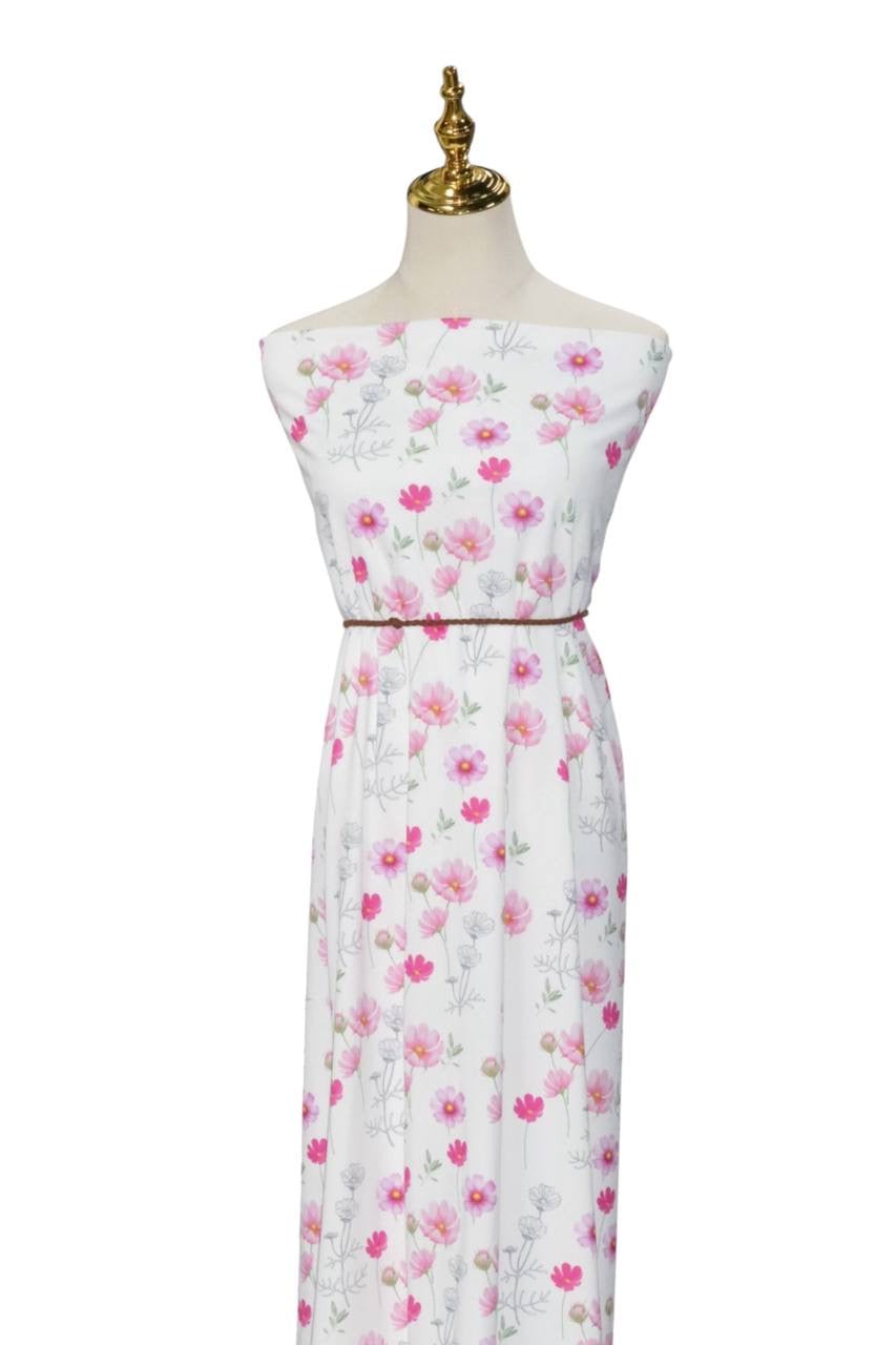 Butter Knit White Summer Cosmos by the Half Yard