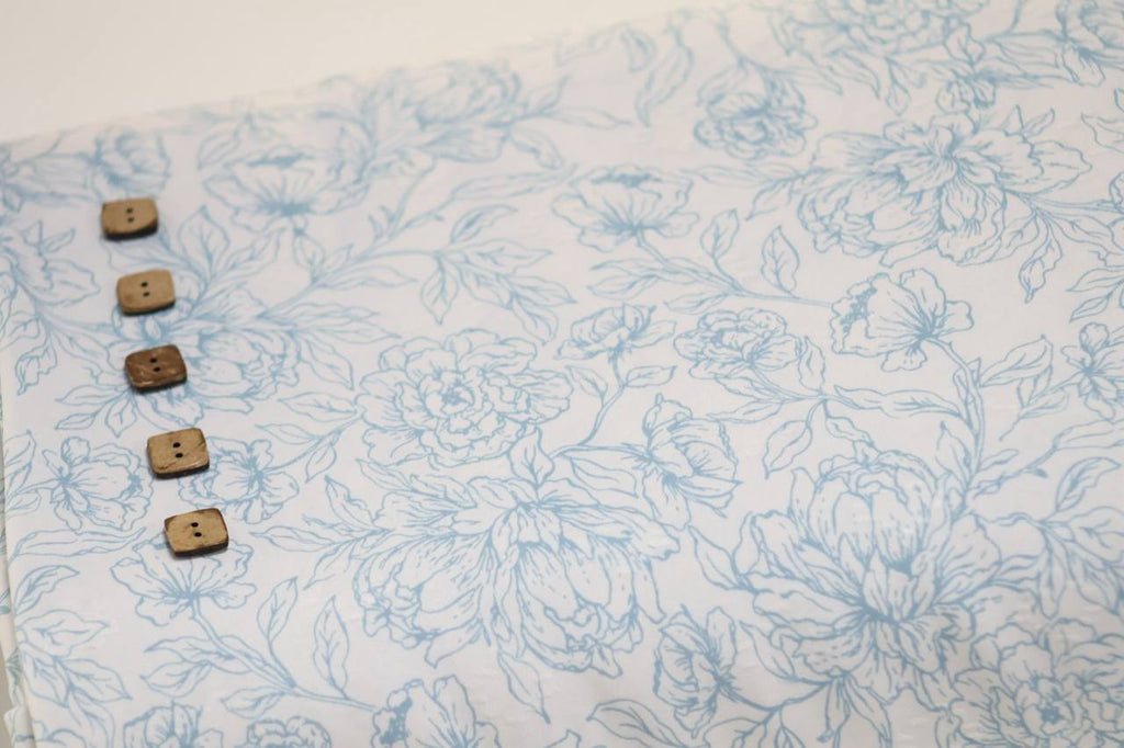 EXCLUSIVE Diamond  Swiss Dot Powder Blue Dainty Floral Sketch by the Half Yard