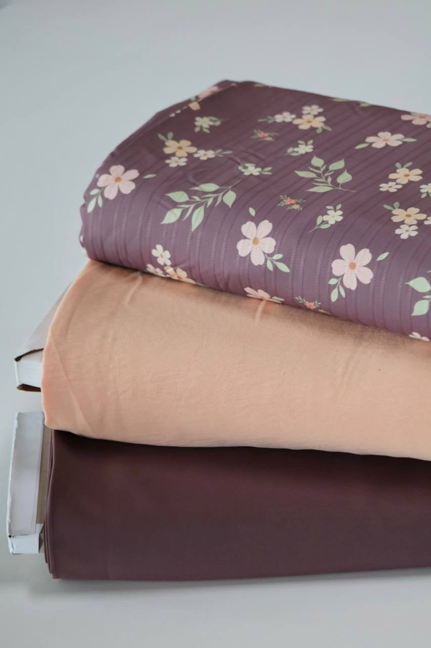 Exclusive Raised Poly Pinestripe Muted Plum Subtle Blooms by the Half Yard