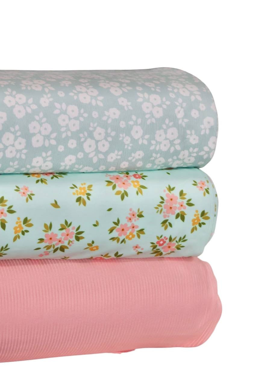 Exclusive Butter Knit Seafoam Blossoms by the Half Yard