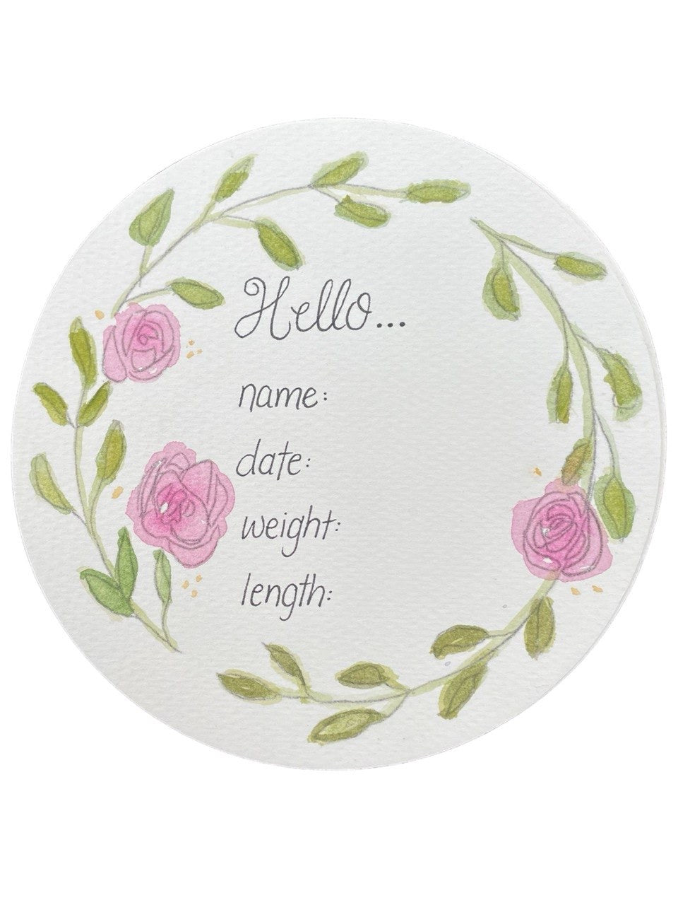 Hand Drawn Birth Stat “Pink Rose/Greenery”