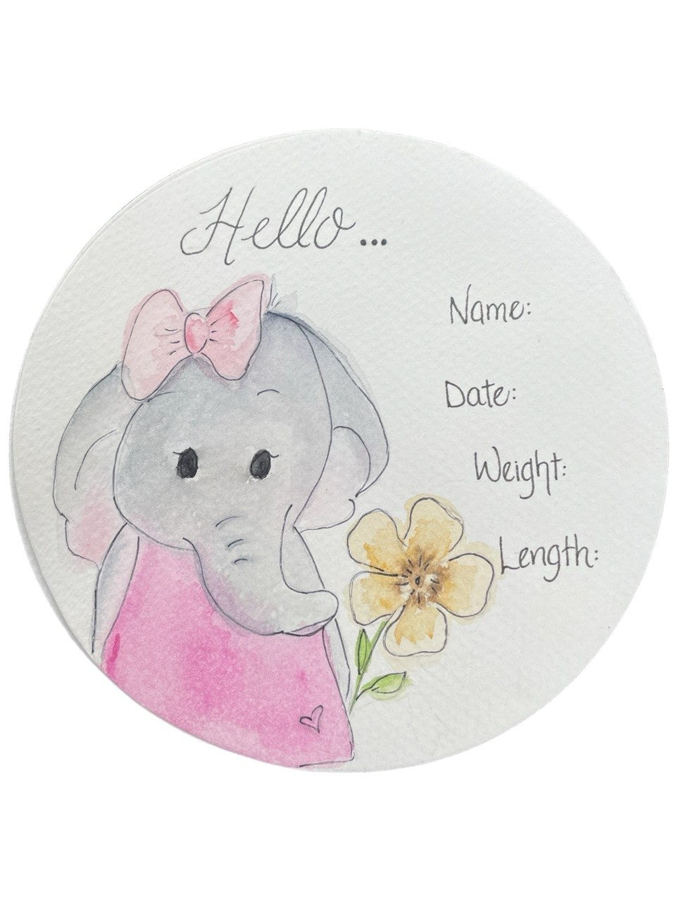 Hand Drawn Birth Stat “Baby Girl Elephant”