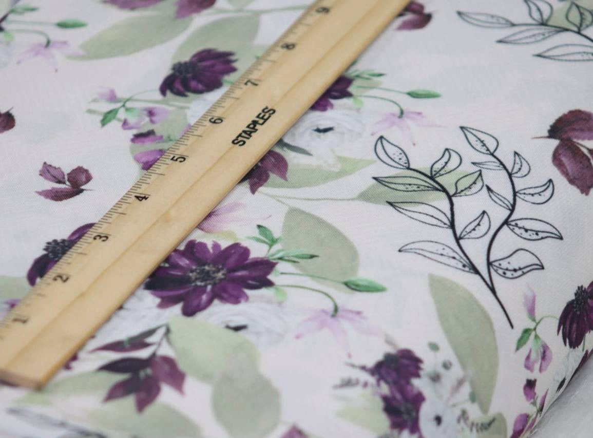 Woven Slub Rayon Plum Floral By the Half Yard