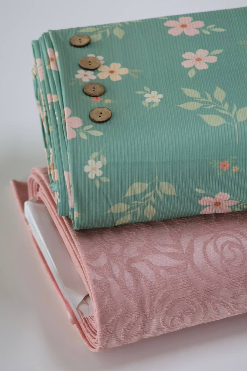 Exclusive Narrow Rib Coastal  Jade Subtle Blooms by the Half Yard