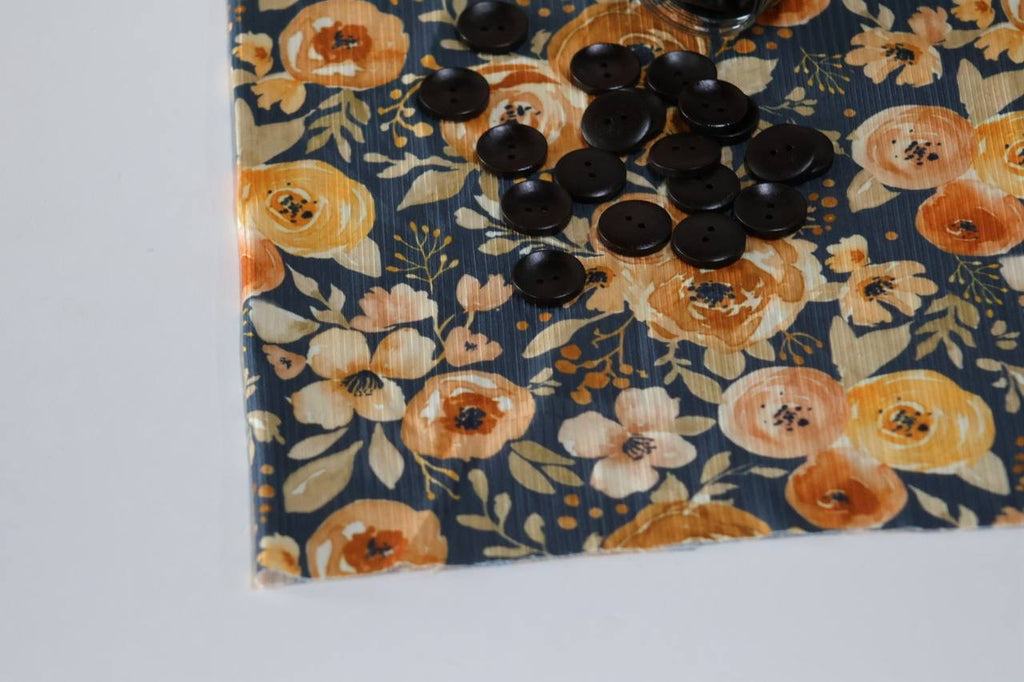 Exclusive Narrow Rib Charcoal & Gold Ranunculus by the Half Yard