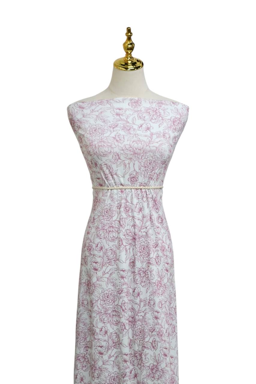 EXCLUSIVE Wide Rib pomegranate dainty floral sketch  by the half yard