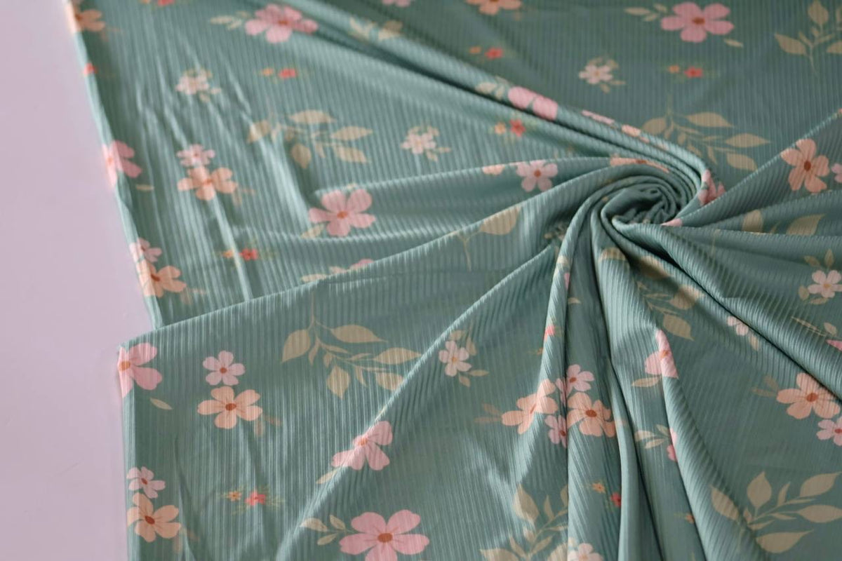 Exclusive Narrow Rib Coastal  Jade Subtle Blooms by the Half Yard