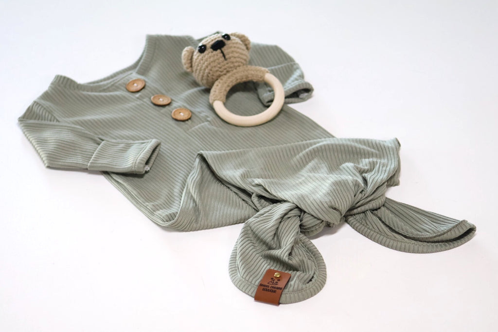 Sage Brushed Rib Handmade Knotted Gown