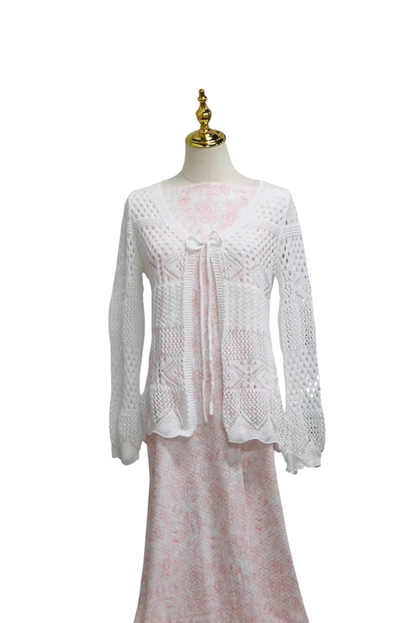 EXCLUSIVE Swiss Dot Knit Blush Dainty Floral Sketch by the Half Yard