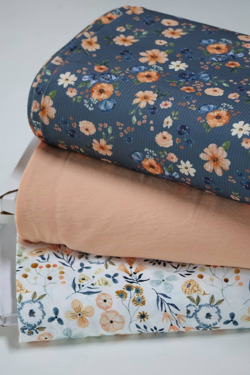 EXCLUSIVE Muted Teal Narrow Rib Floral by the half yard