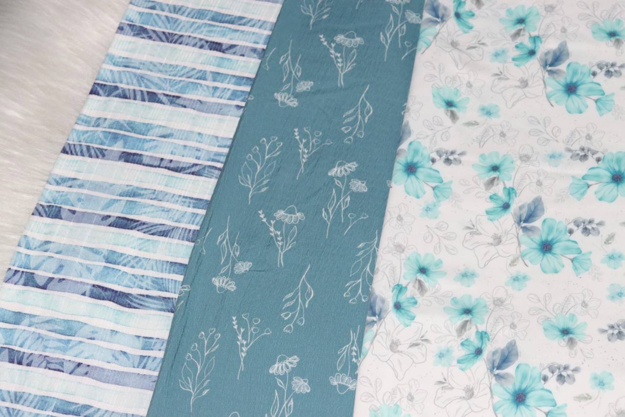 Butter knit Teal Graceful Cosmos by the half yard