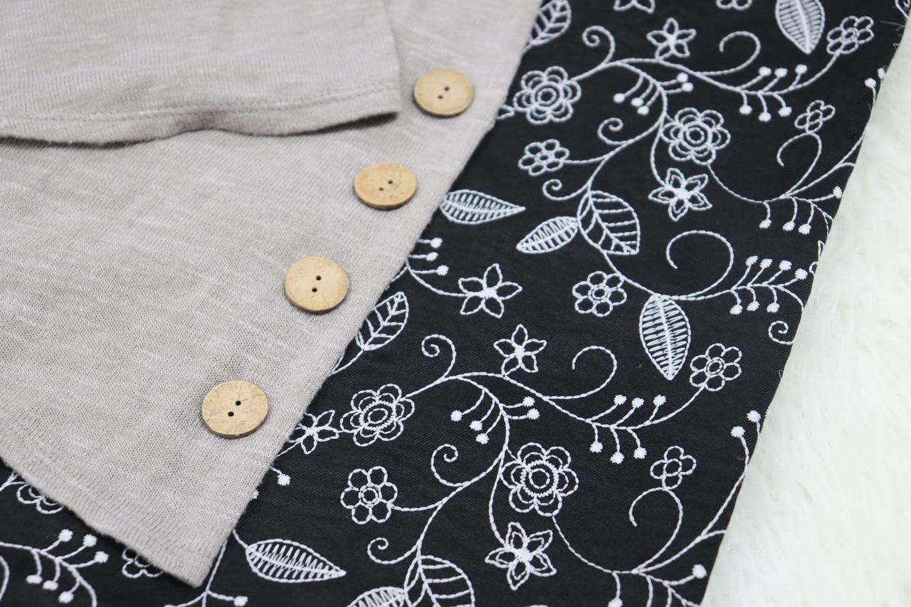Black Textured Embroidery Design                                                                      Linen Look 100% polyester by the half yard