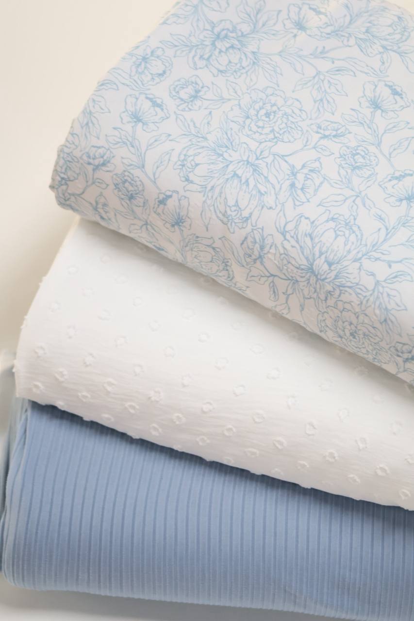 EXCLUSIVE Diamond  Swiss Dot Powder Blue Dainty Floral Sketch by the Half Yard