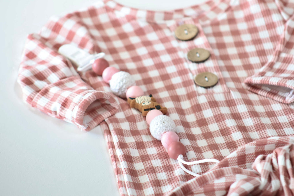 Mauve Gingham Brushed rib       Handmade Knotted Gown