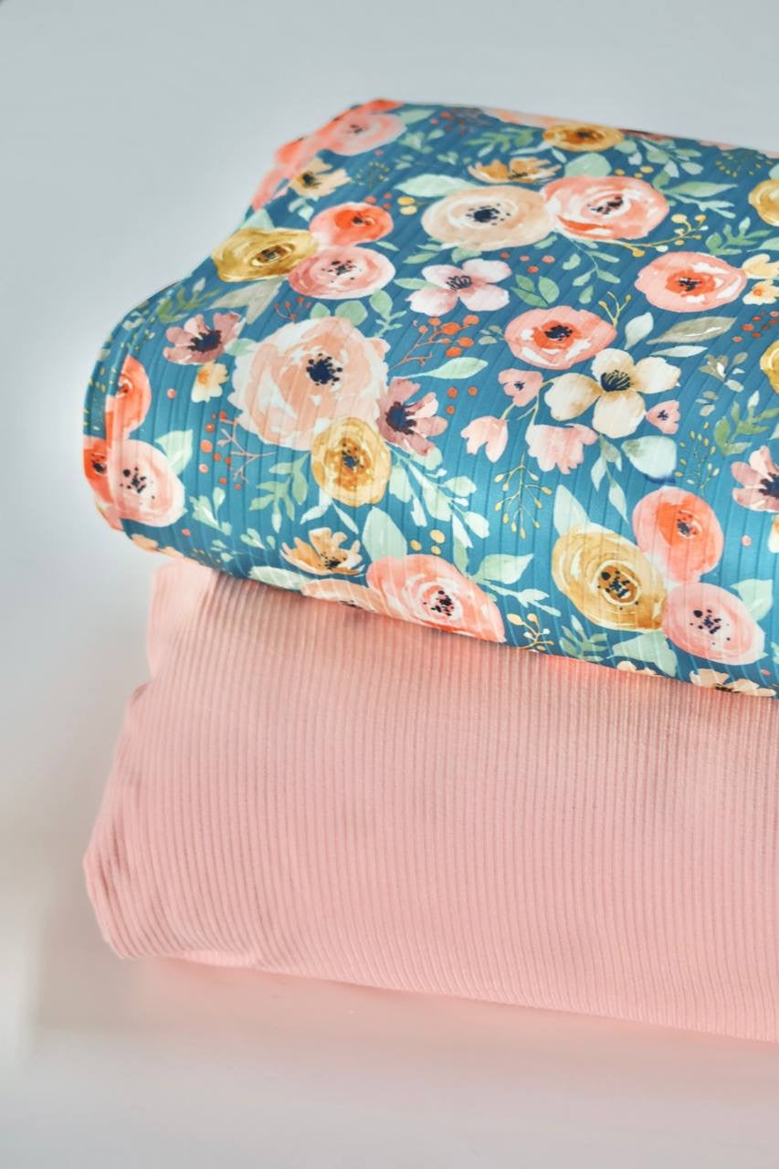 Exclusive Wide Rib Teal Mist Ranunculus by the Half Yard