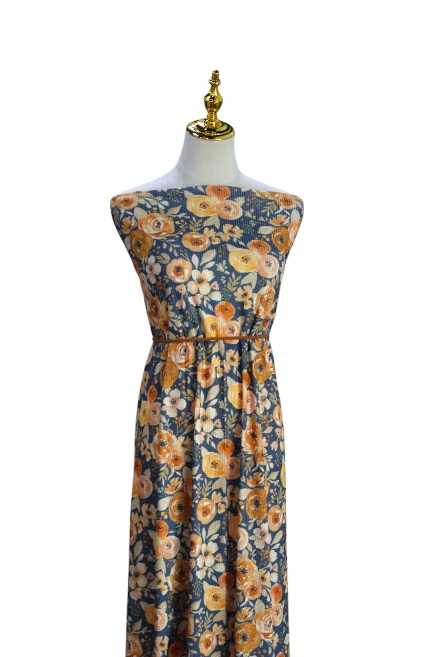 Exclusive Narrow Rib Charcoal & Gold Ranunculus by the Half Yard