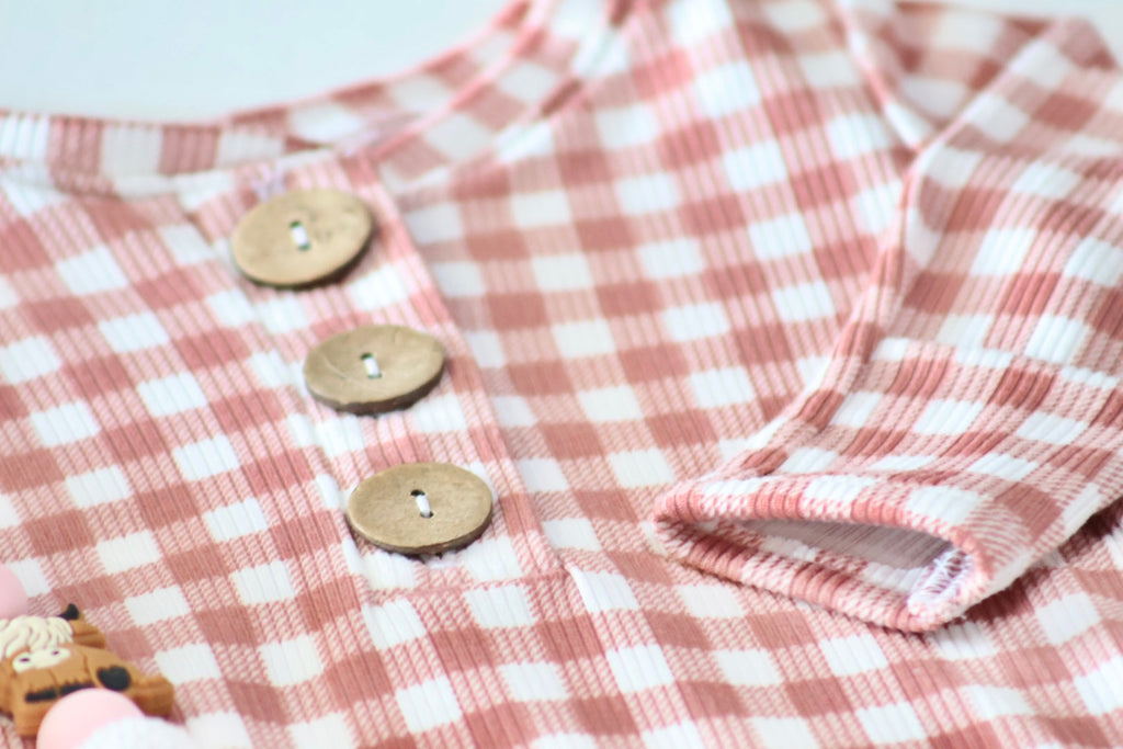 Mauve Gingham Brushed rib       Handmade Knotted Gown