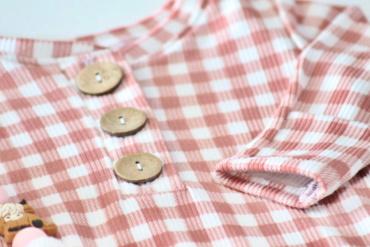 Mauve Gingham Brushed rib       Handmade Knotted Gown