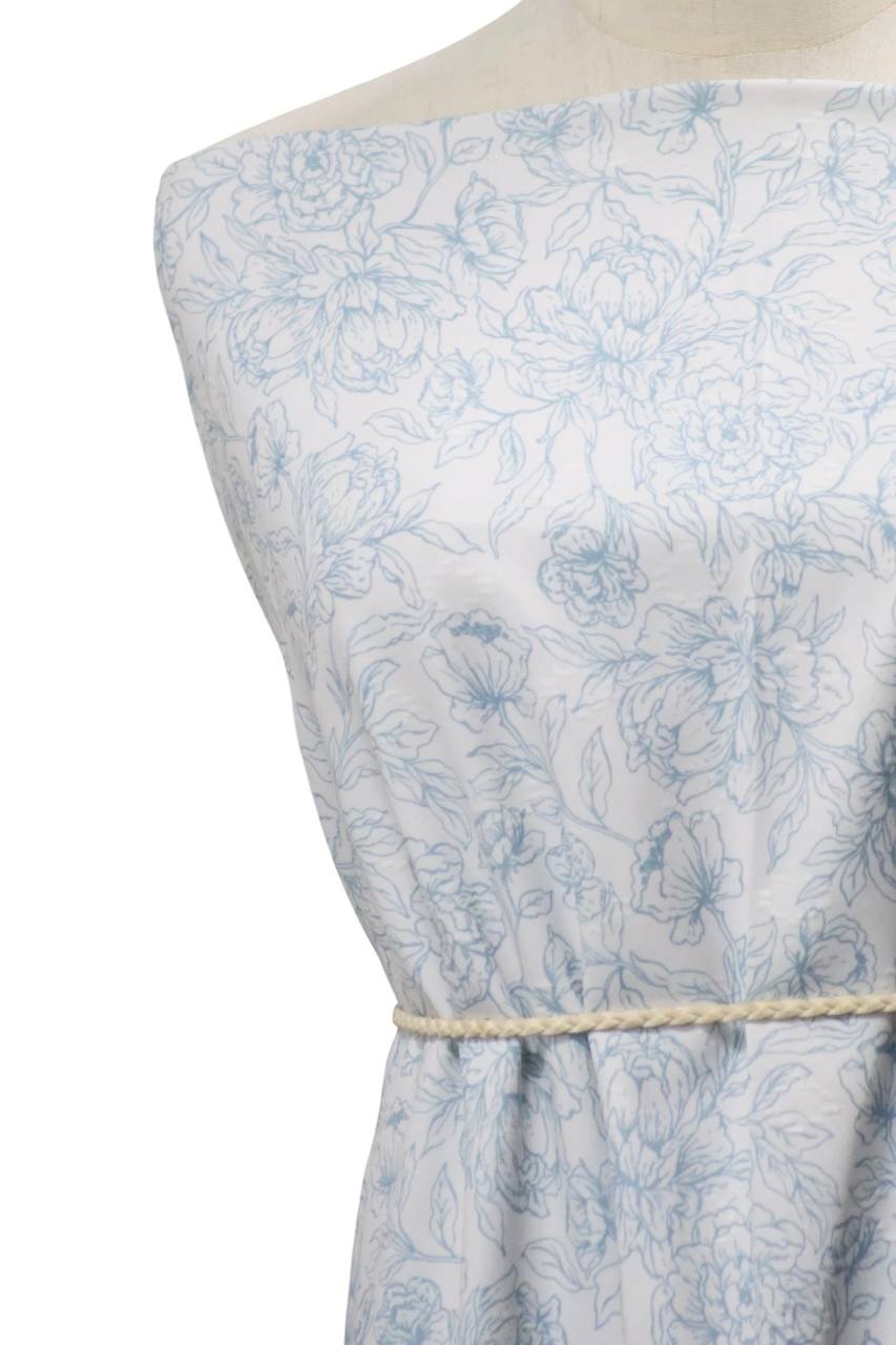 EXCLUSIVE Diamond  Swiss Dot Powder Blue Dainty Floral Sketch by the Half Yard