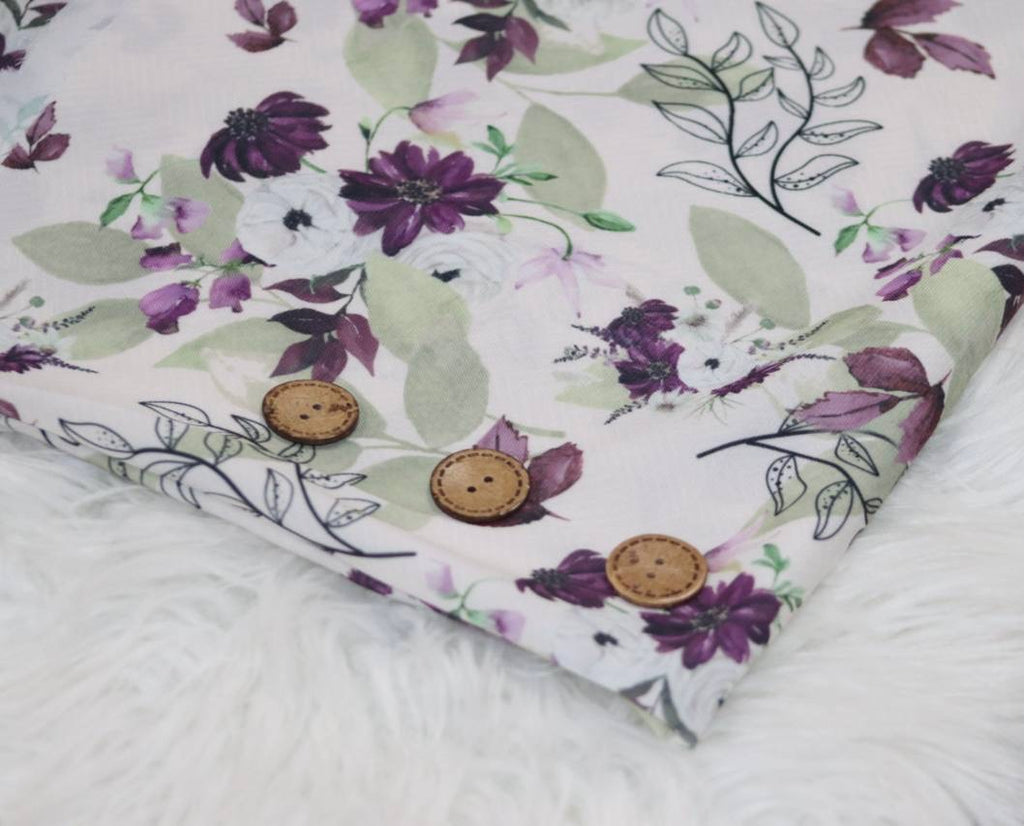 Woven Slub Rayon Plum Floral By the Half Yard
