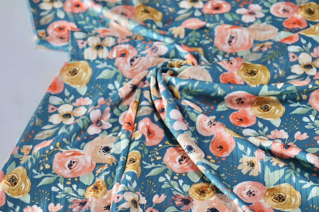 Exclusive Wide Rib Teal Mist Ranunculus by the Half Yard