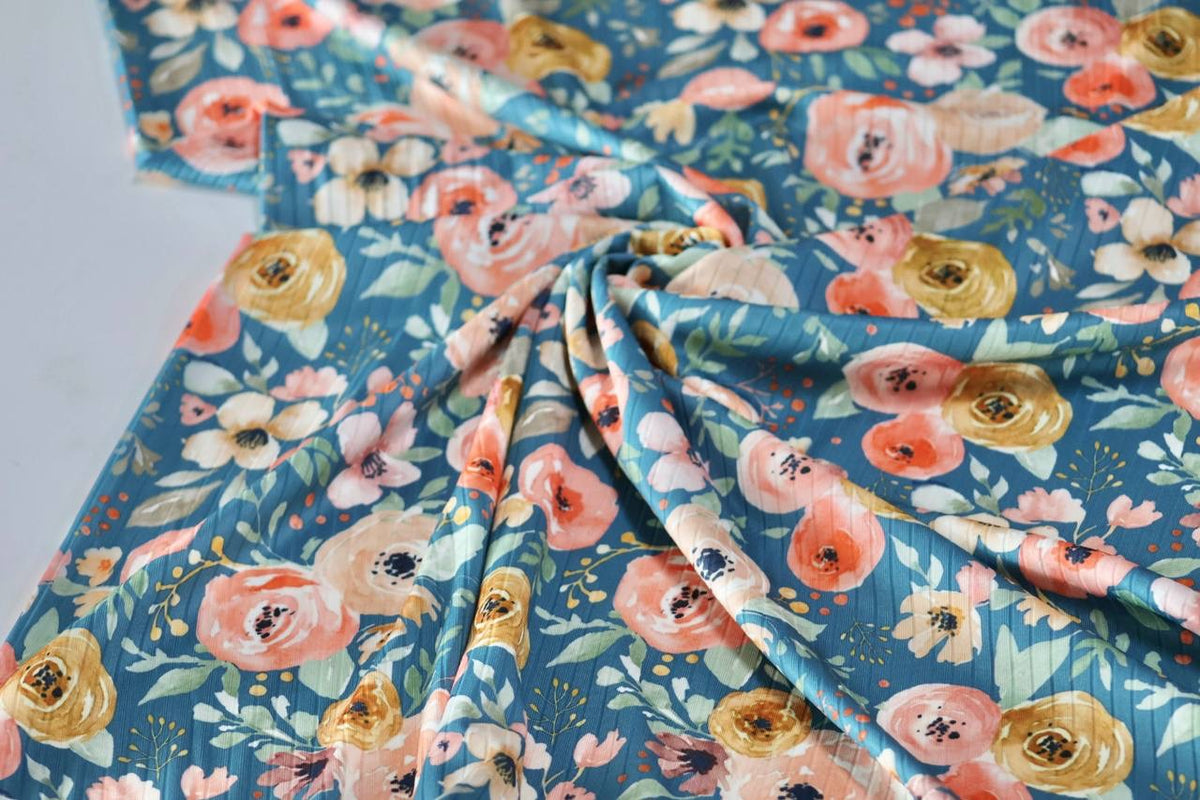 Exclusive Wide Rib Teal Mist Ranunculus by the Half Yard