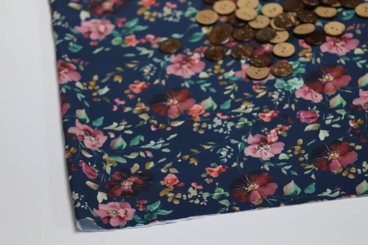 EXCLUSIVE Poly Pinstripe Coral Rose Garden Posies by the half yard