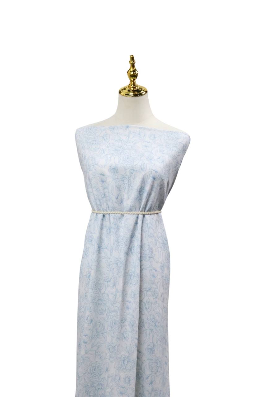 EXCLUSIVE Diamond  Swiss Dot Powder Blue Dainty Floral Sketch by the Half Yard