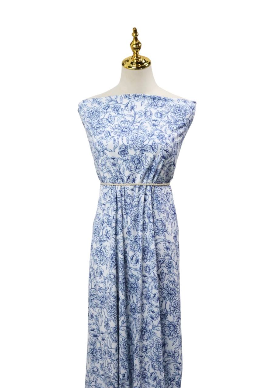 EXCLUSIVE Butter knit Cobolt dainty floral sketch by the half yard