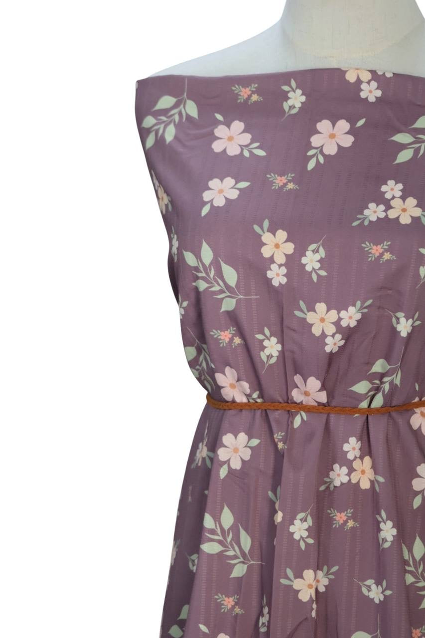 Exclusive Raised Poly Pinestripe Muted Plum Subtle Blooms by the Half Yard
