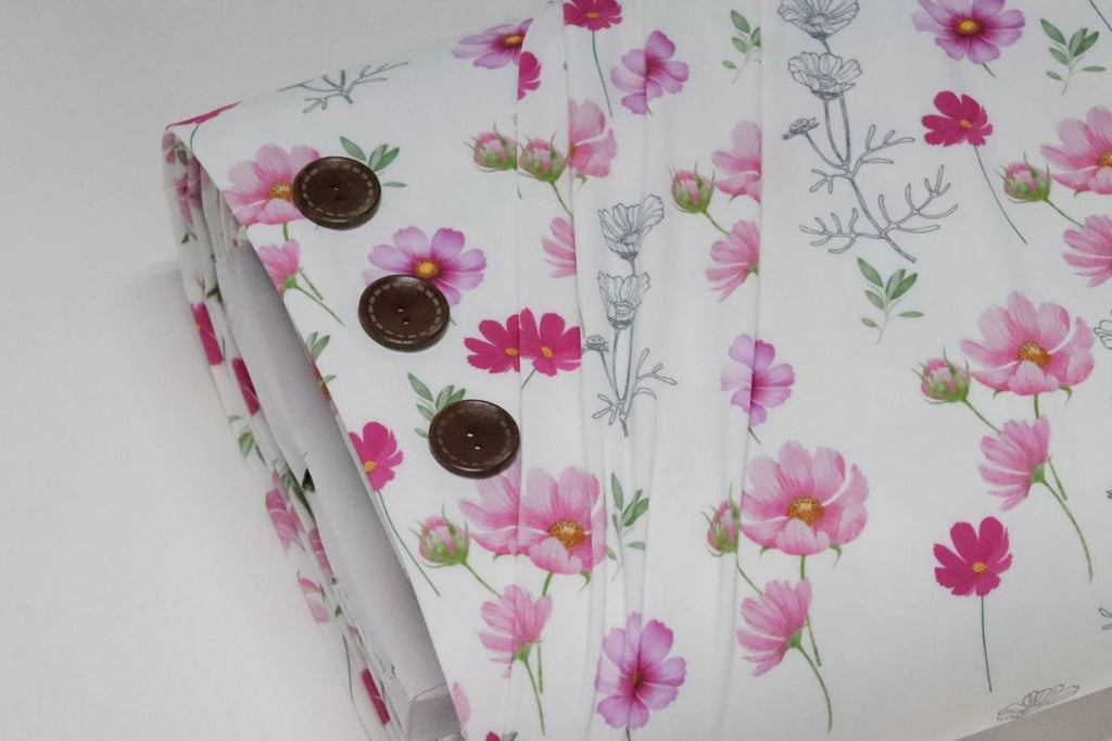 Butter Knit White Summer Cosmos by the Half Yard