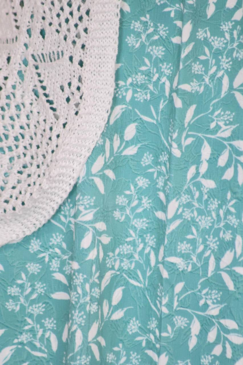 Exclusive Jaquard Poly Aqua Elegant Leaf by the Half Yard