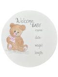 Hand Drawn Birth Stat “Pink Teddy Bear”
