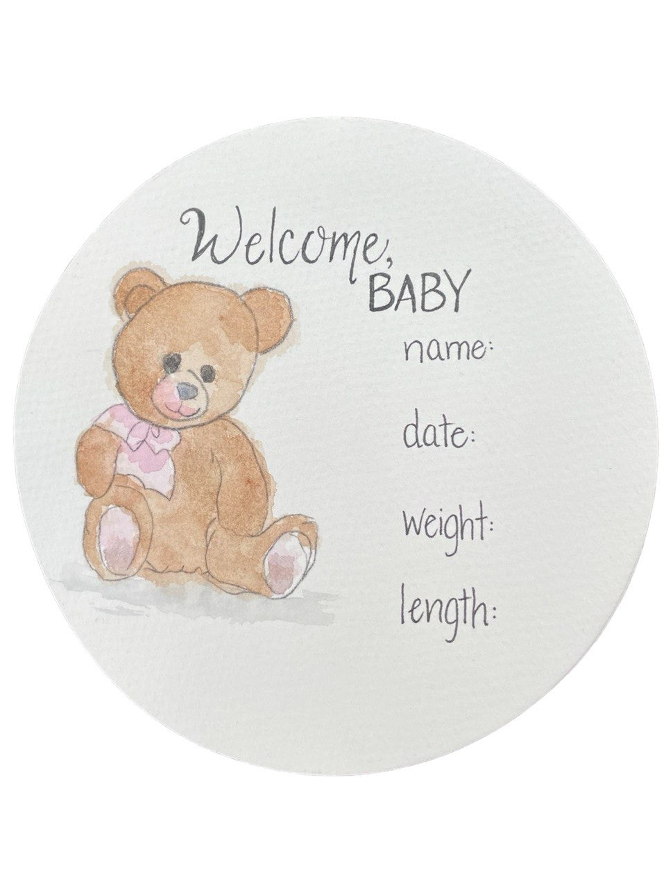 Hand Drawn Birth Stat “Pink Teddy Bear”