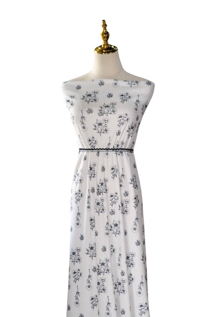 Wide rib White Dreamy Floral  by the half yard