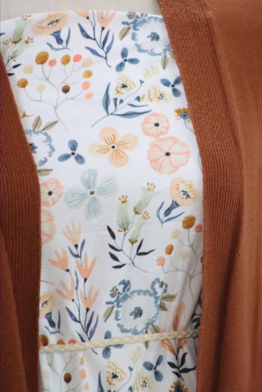 Diamond Swiss Dot White/Dusty blue/Peach floral by the half yard