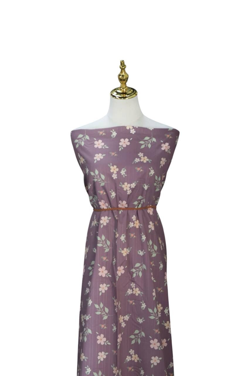Exclusive Raised Poly Pinestripe Muted Plum Subtle Blooms by the Half Yard