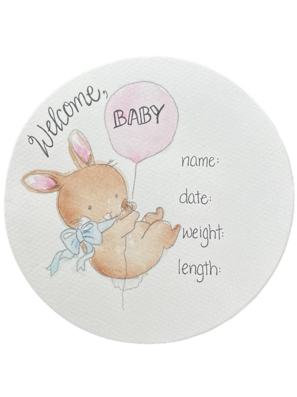 Hand Drawn Birth Stat “Baby Bunny & Balloon”