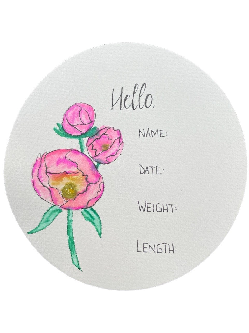 Hand Drawn Birth Stat “Pink Peony”